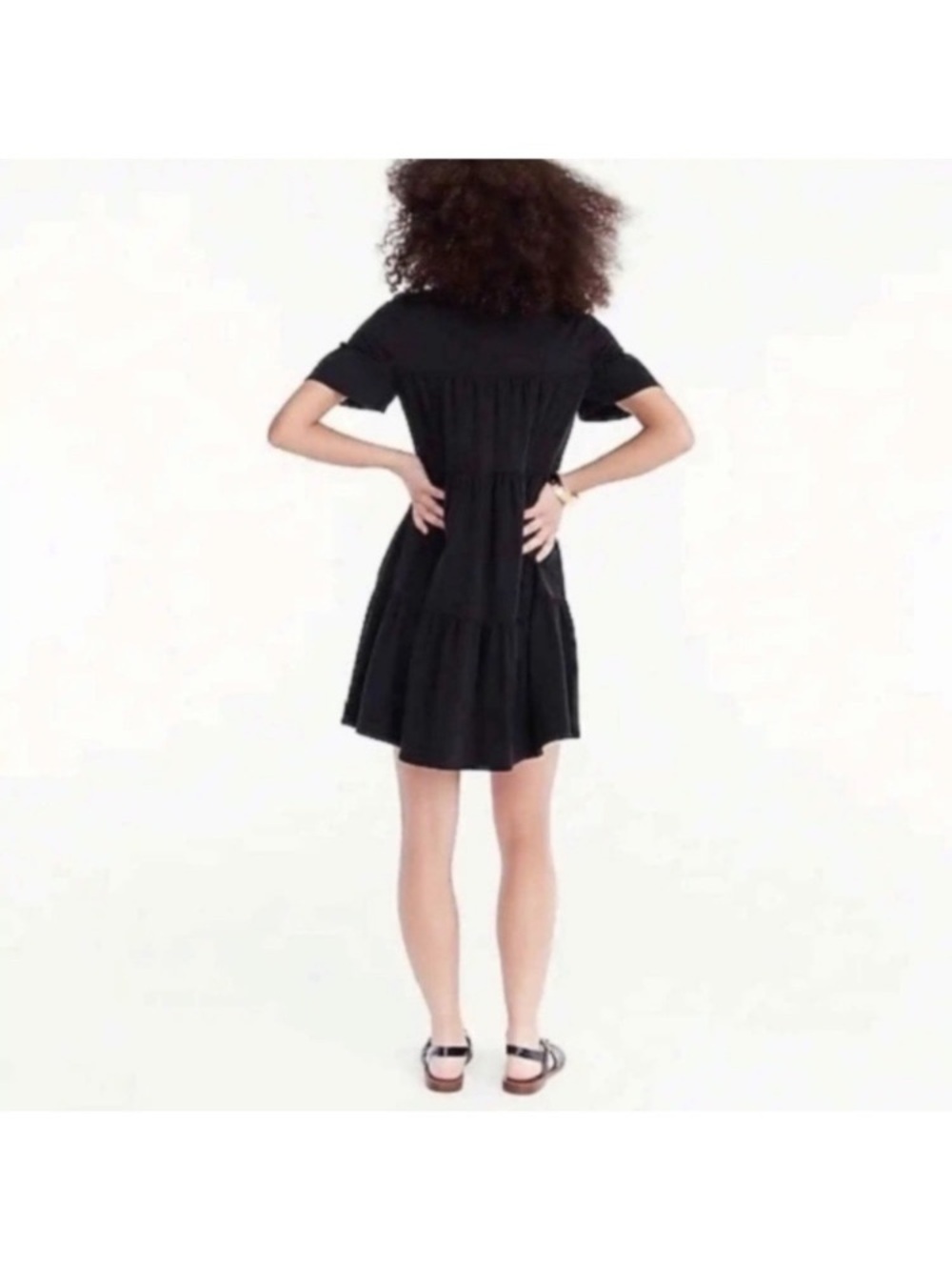J.Crew Black V-Neck Flutter Sleeve Mini Dress XS Classic Little Black Dress - Picture 2 of 4
